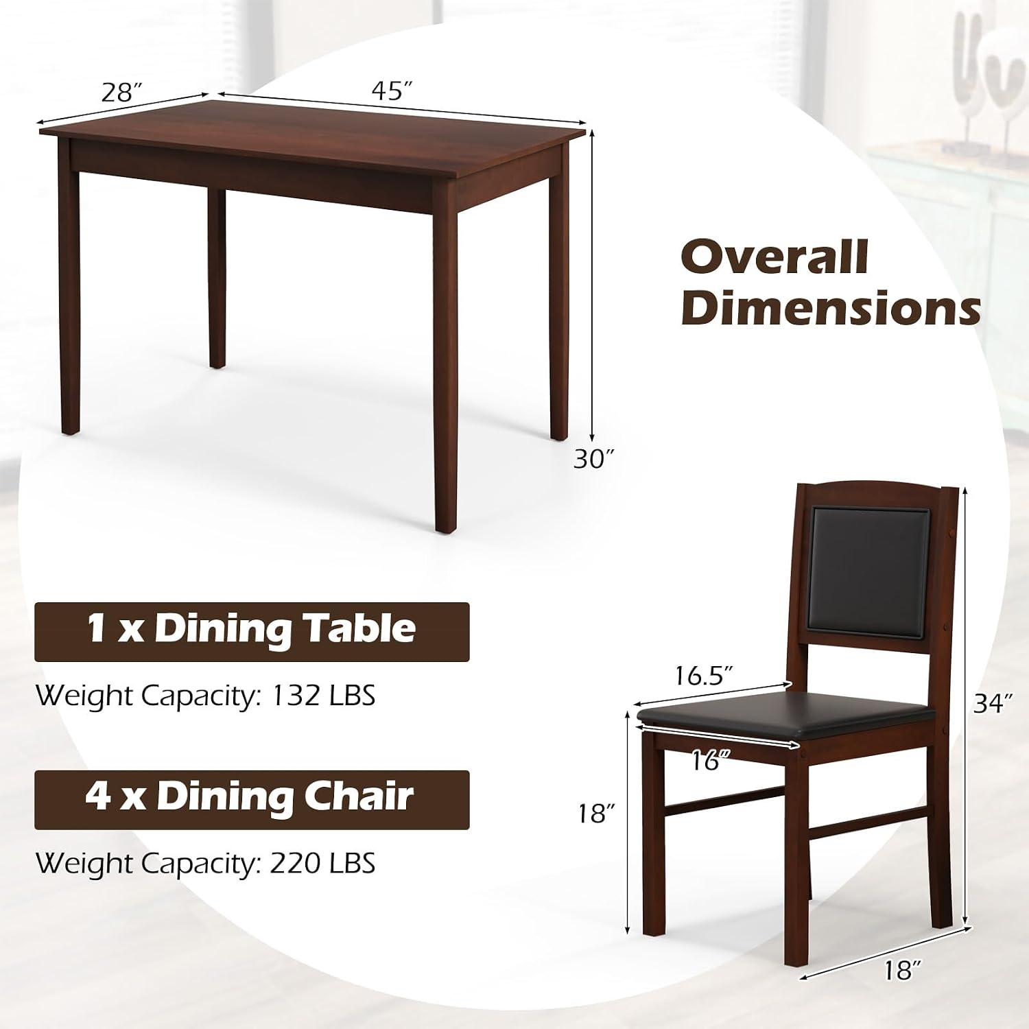 Farmhouse Wood Dining Set Four Upholstered Chairs