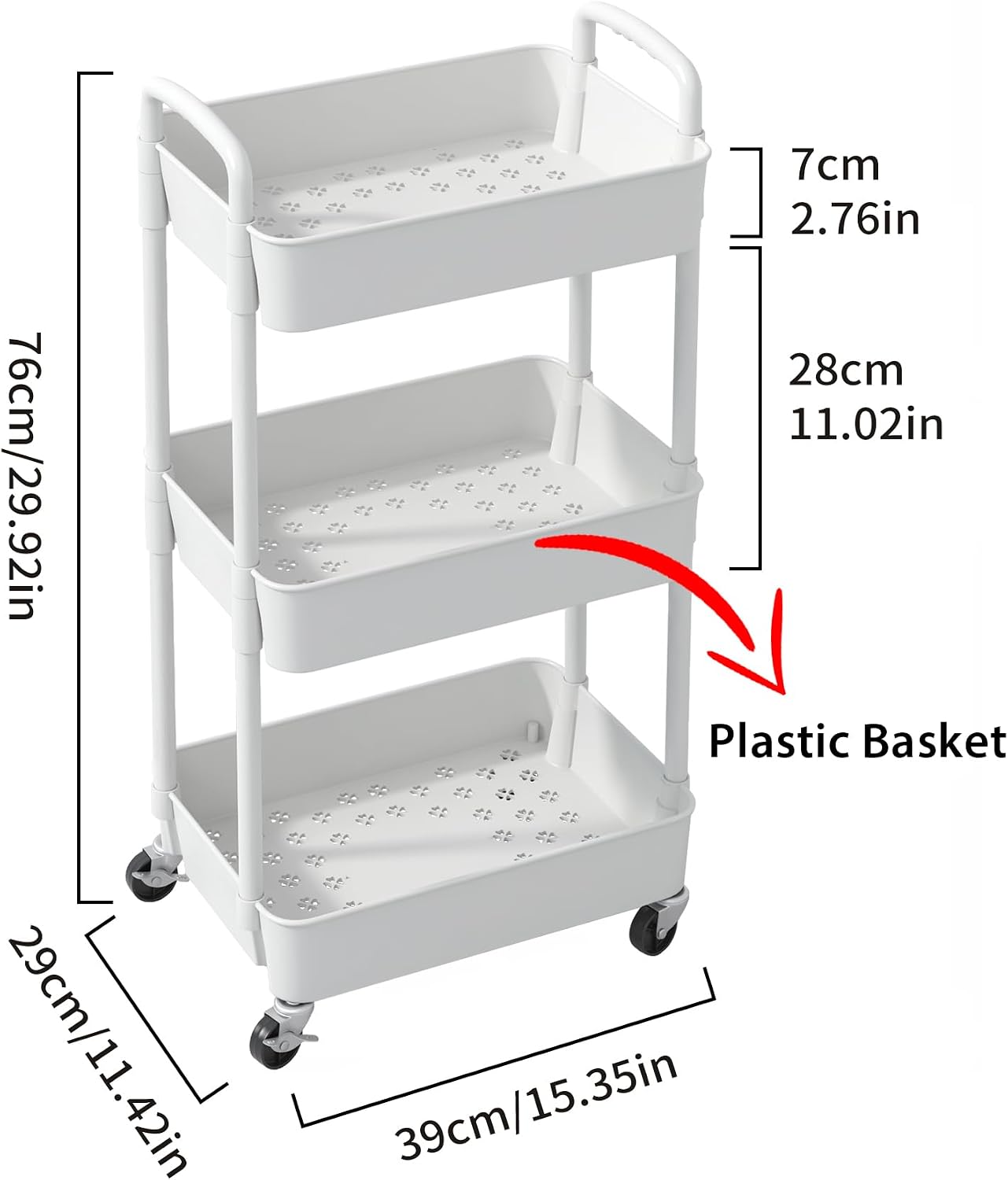 White Plastic Rolling Multifunctional Storage Cart