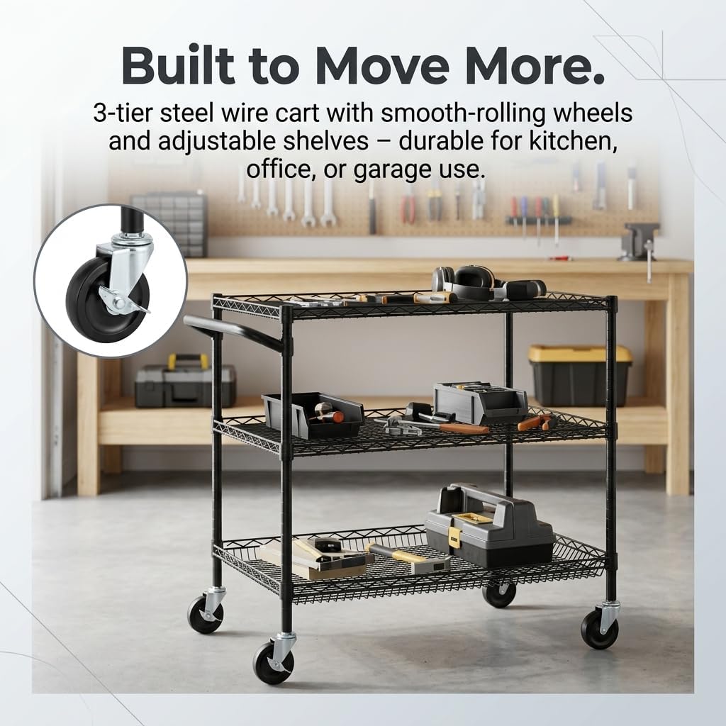 Three Tier Steel Rolling Utility Service Cart