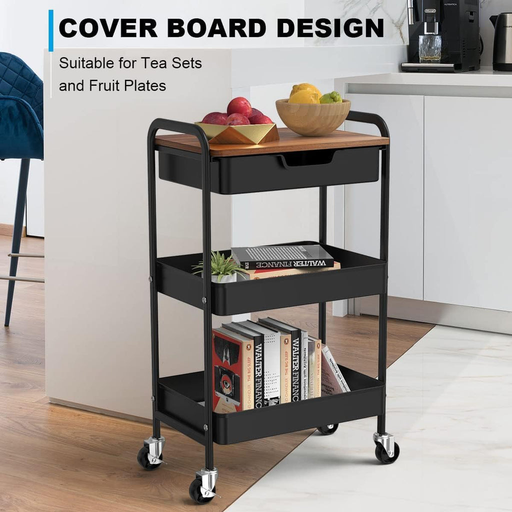 Drawer Top Lockable Metal Rolling Storage Cart