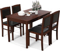 Farmhouse Wood Dining Set Four Upholstered Chairs