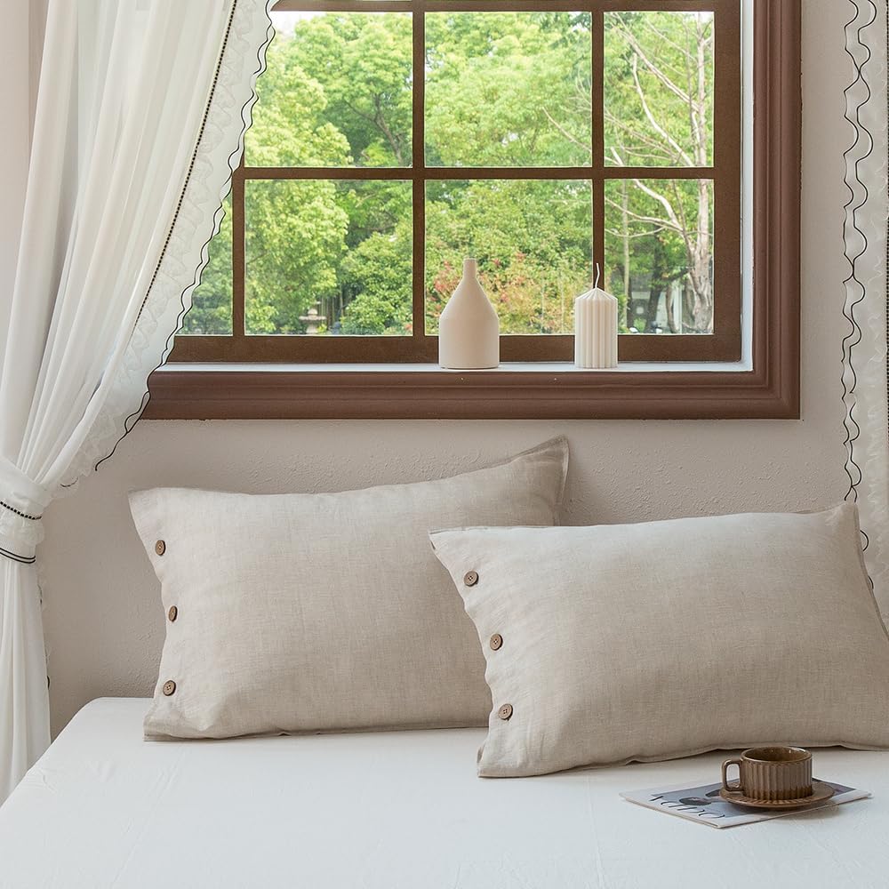 French Flax Linen Button Pillowcases Set