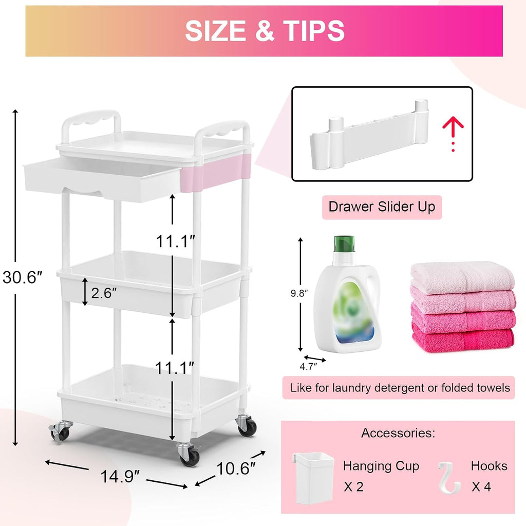Drawer Lockable Wheeled Rolling Storage Cart
