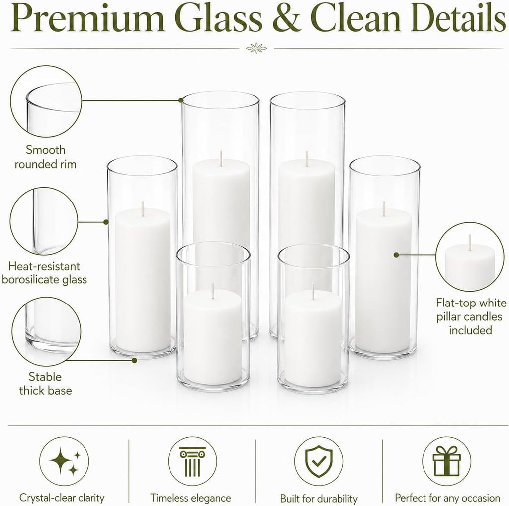 Glass Holders White Pillar Candle Set
