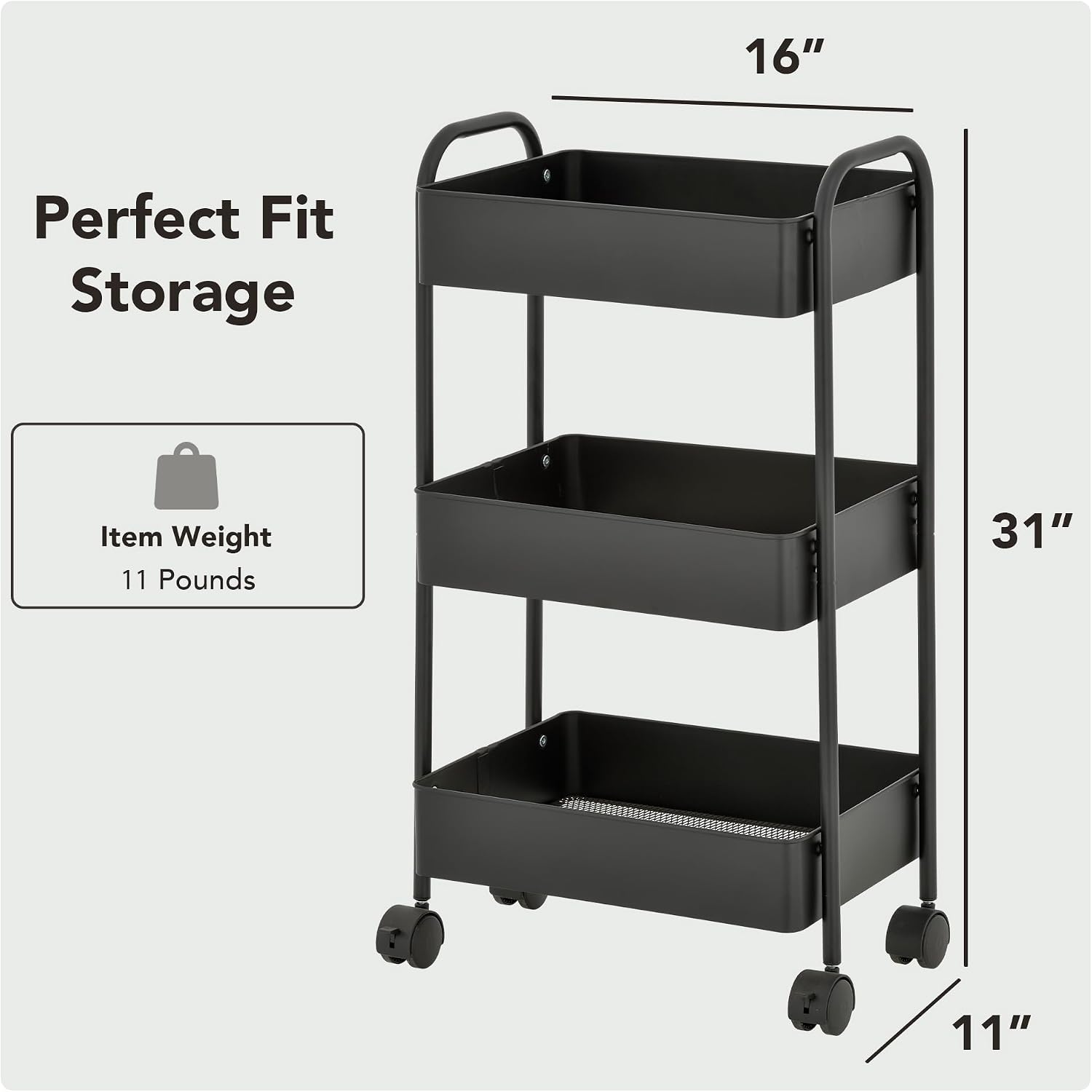 Mesh Basket Metal Wheeled Rolling Storage Cart