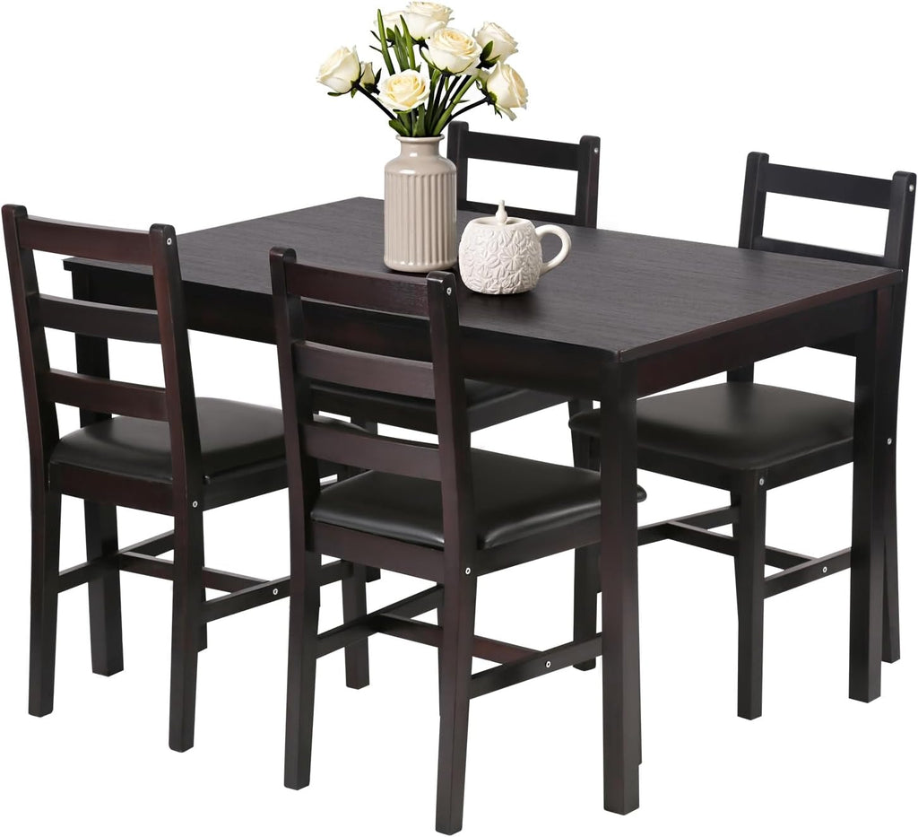 Space Saving Wood 5 Piece Dining Set For Four