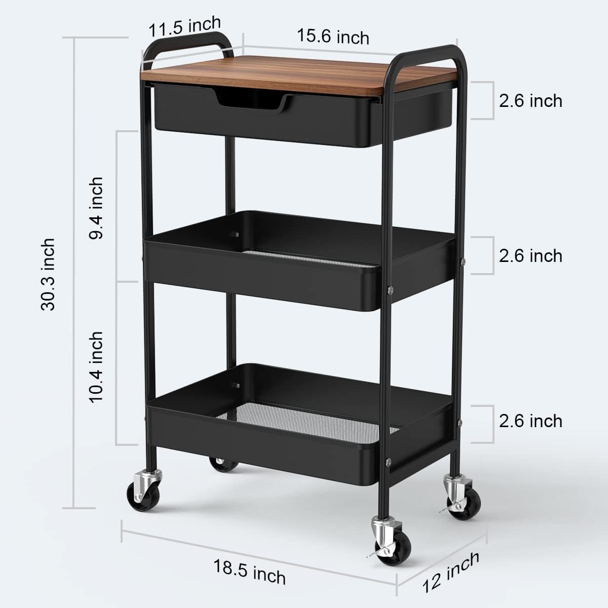 Drawer Top Lockable Metal Rolling Storage Cart