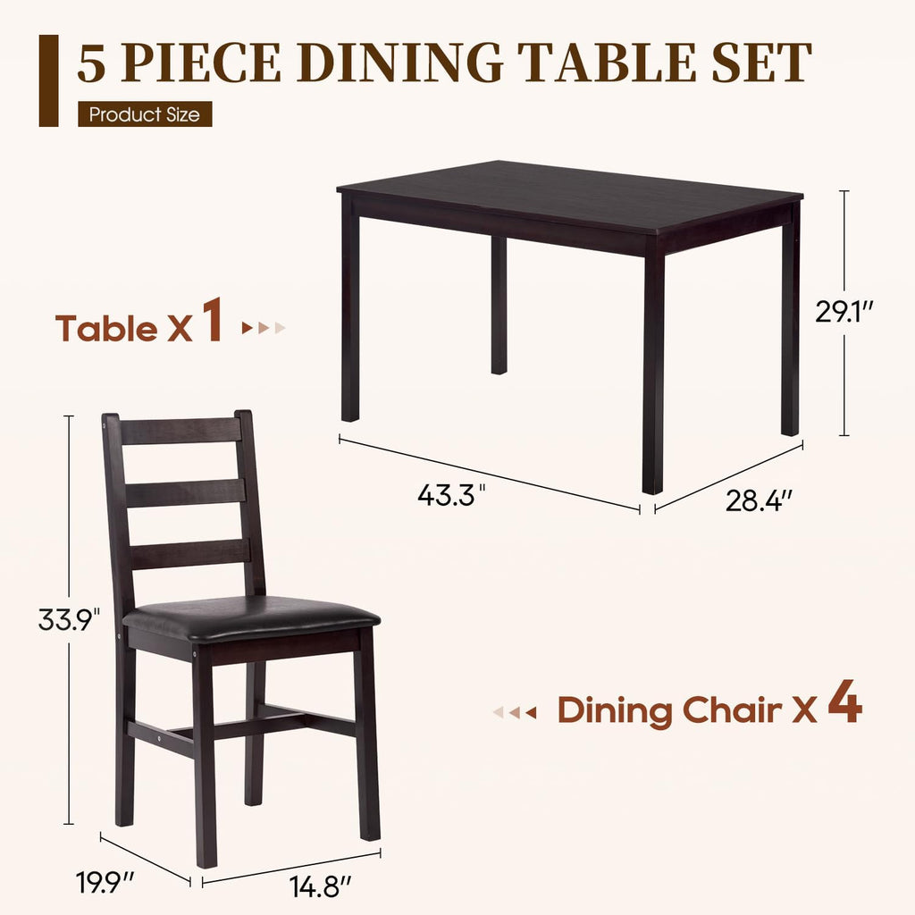 Space Saving Wood 5 Piece Dining Set For Four