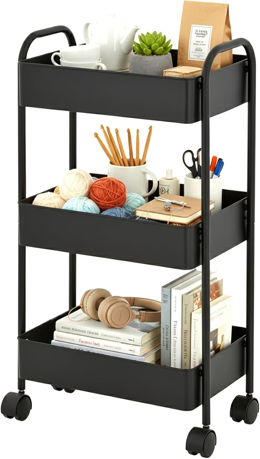 Mesh Basket Metal Wheeled Rolling Storage Cart
