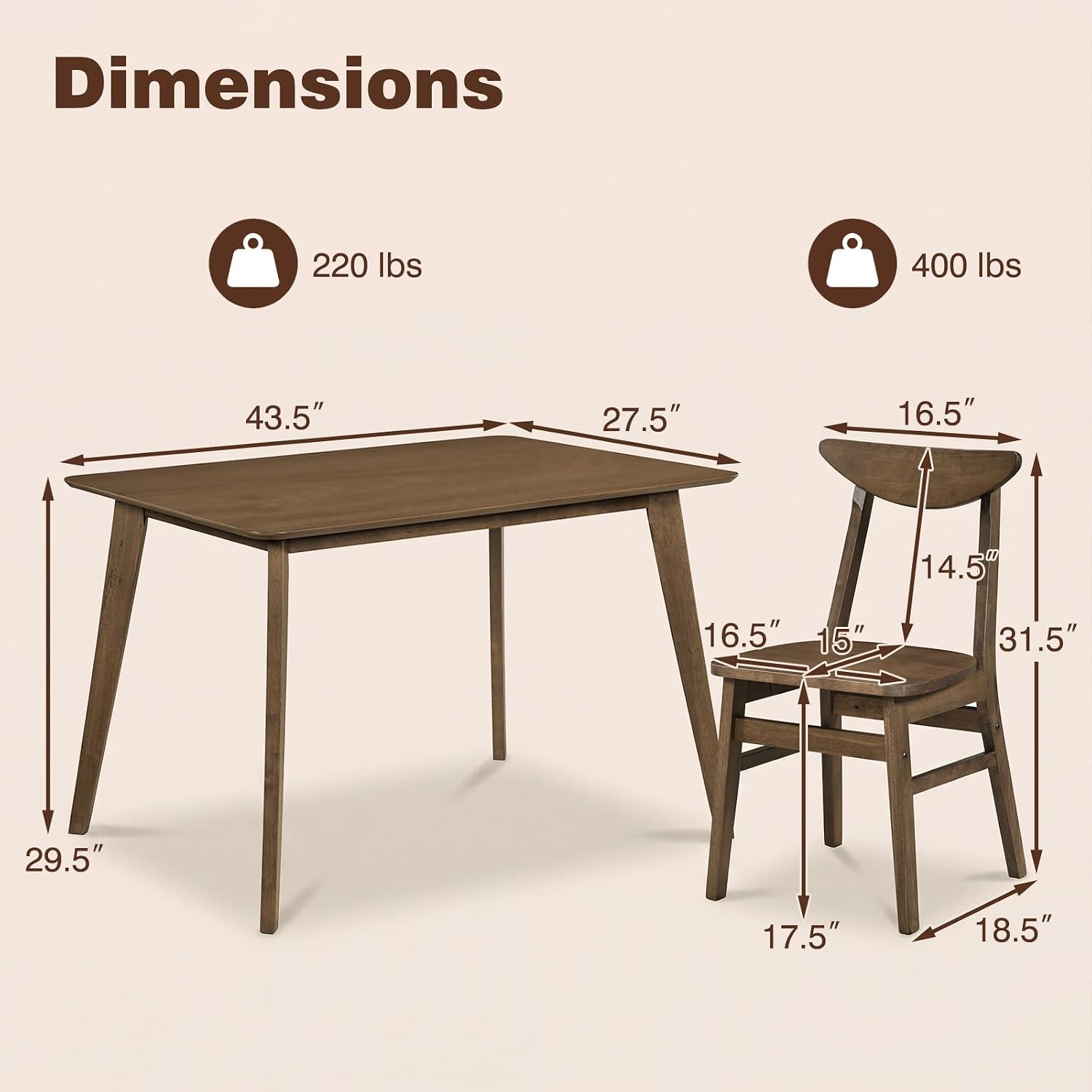 Mid Century Wood 5 Piece Dining Set For Four