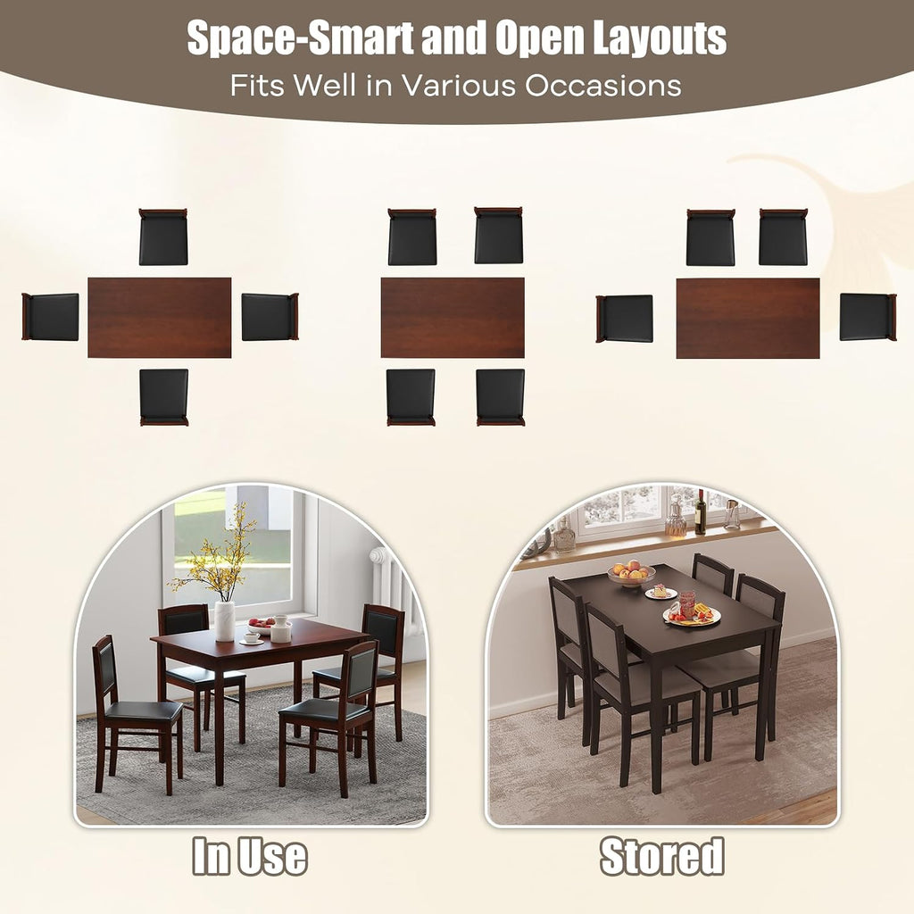 5 Piece Farmhouse Wood Dining Set Seats Four