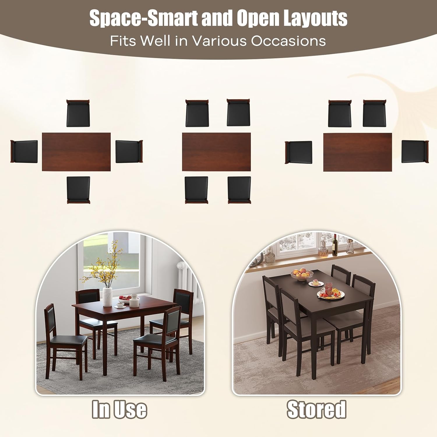 5 Piece Farmhouse Wood Dining Set Seats Four