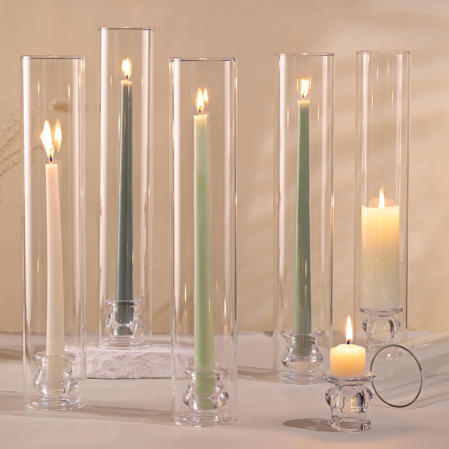 Tall Clear Glass Hurricane Taper Holders