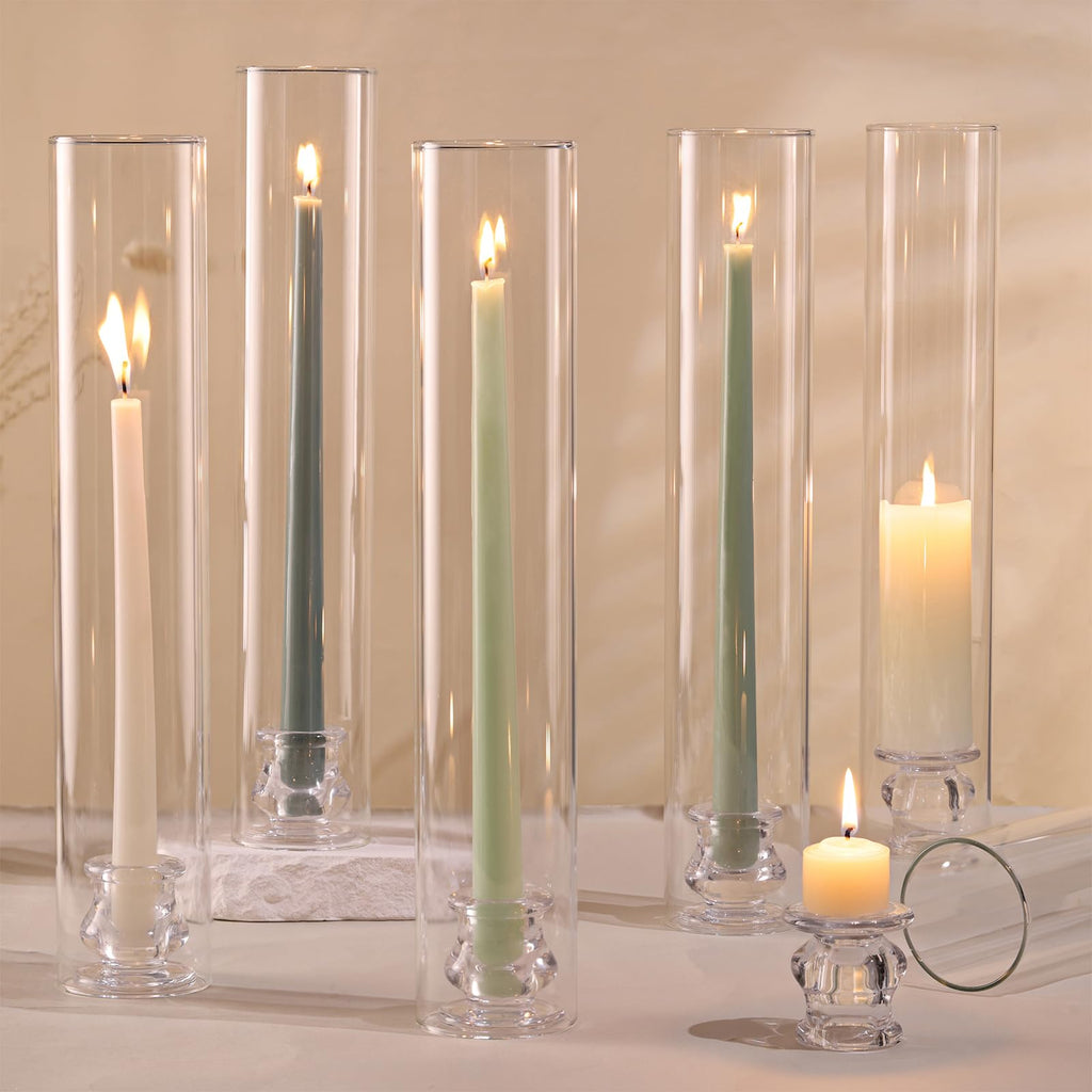 Tall Clear Glass Hurricane Taper Holders