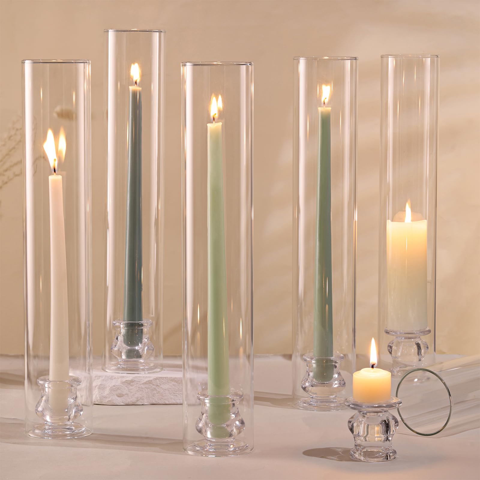 Tall Clear Glass Hurricane Taper Holders