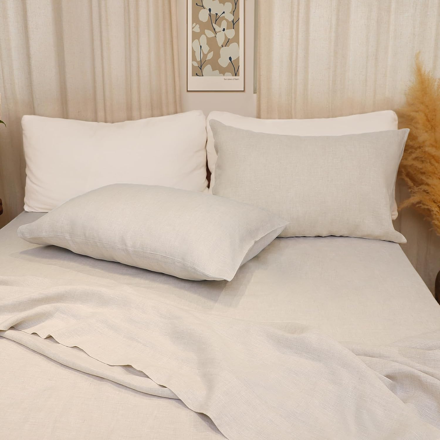 100% Flax Linen Queen Pillow Cases Set of 2