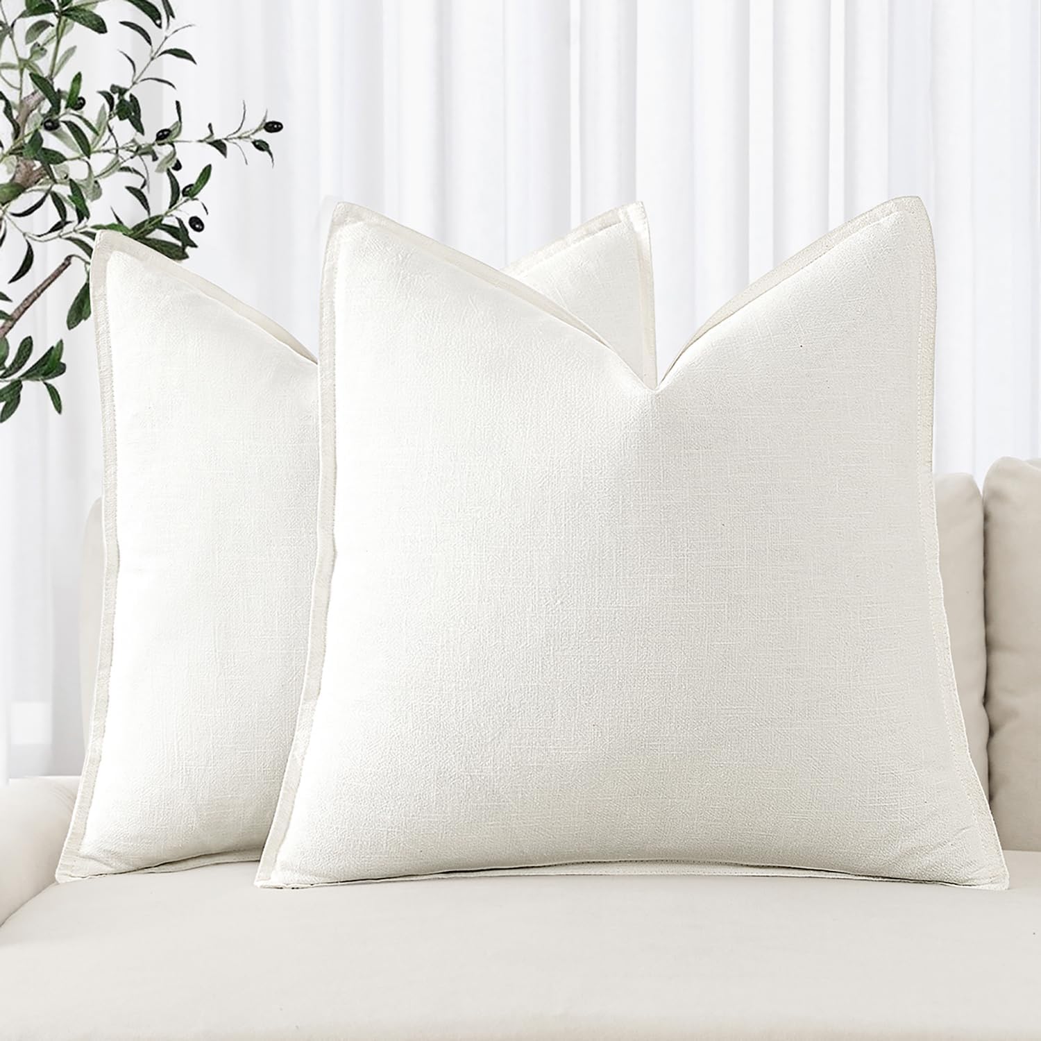 Cream Linen 24x24 Euro Pillow Covers Set of 2
