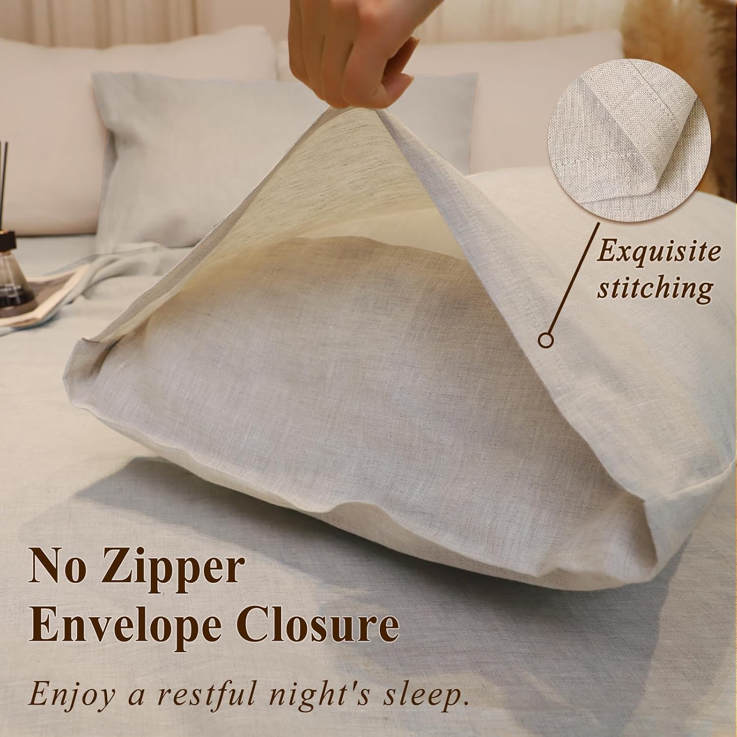 100% Flax Linen Queen Pillow Cases Set of 2