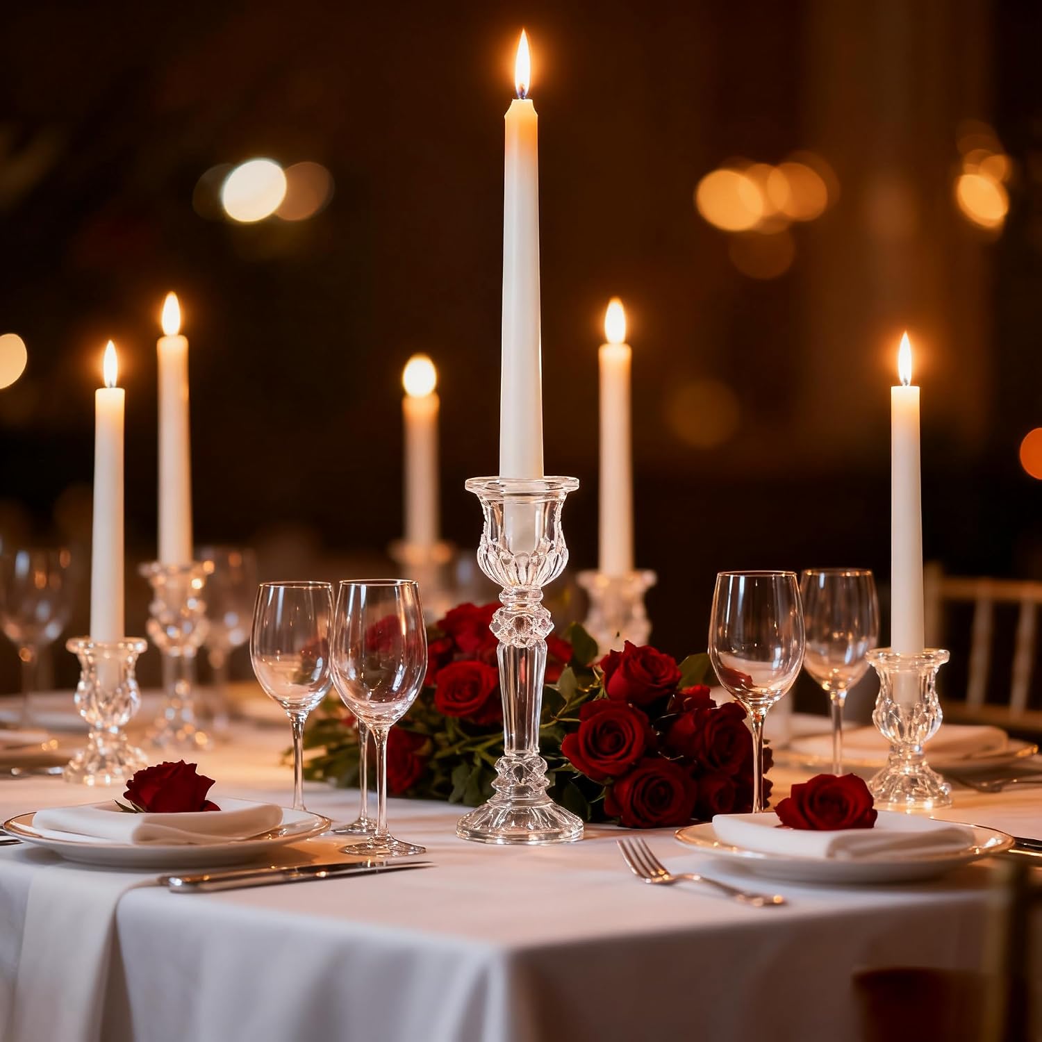 Small Clear Glass Taper Candle Holders