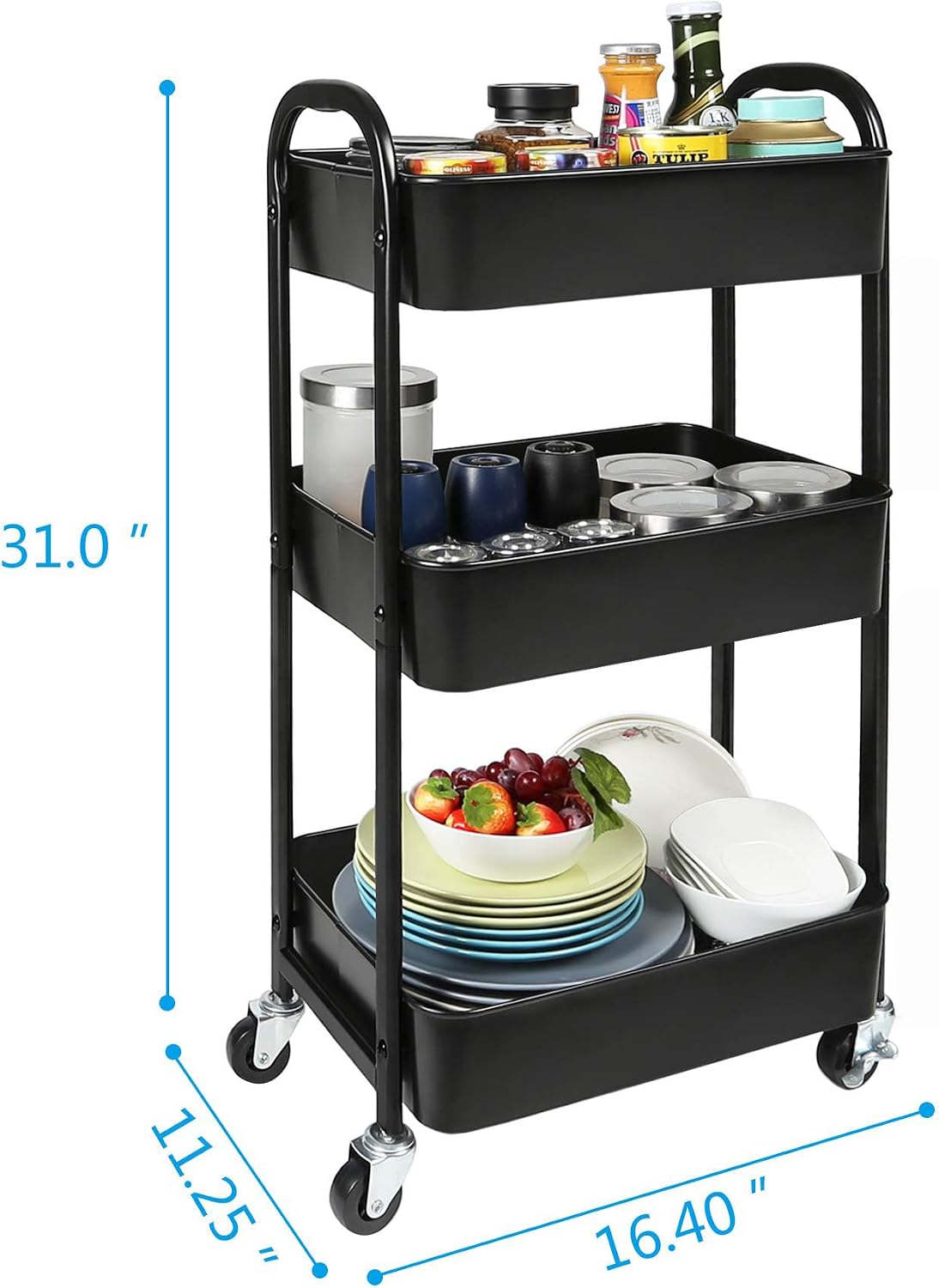 Three Tier Wheeled Multipurpose Storage Cart