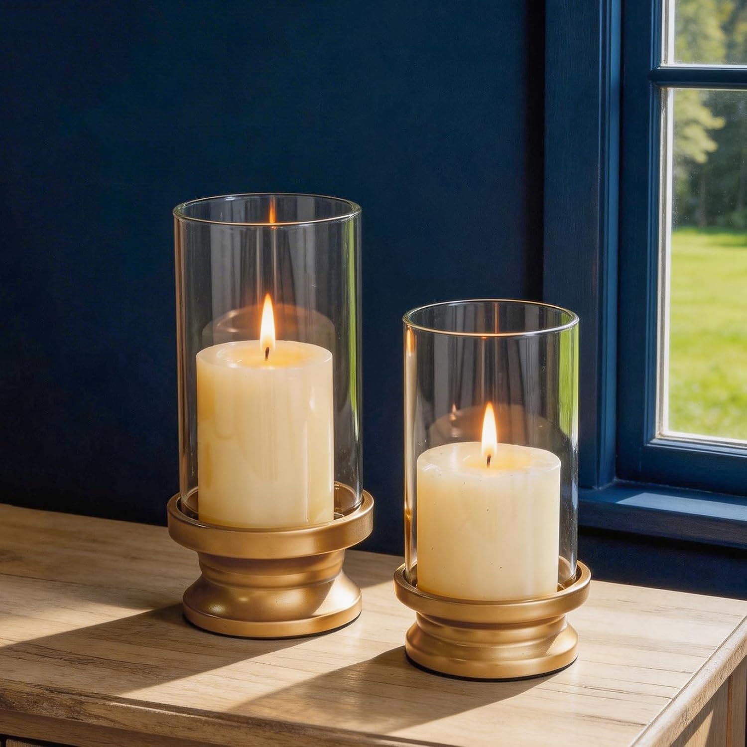 Matte Gold Iron Hurricane Pillar Holders