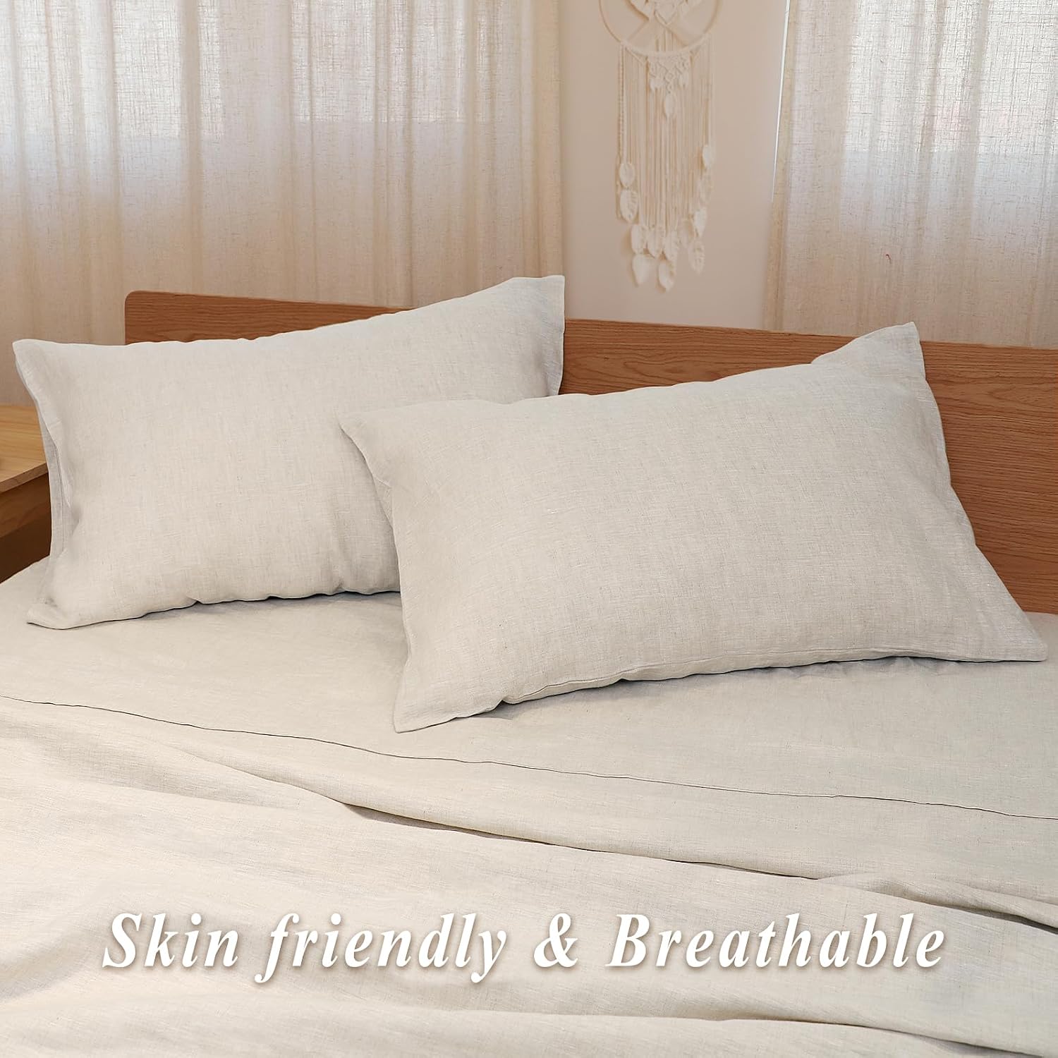 100% Flax Linen Queen Pillow Cases Set of 2