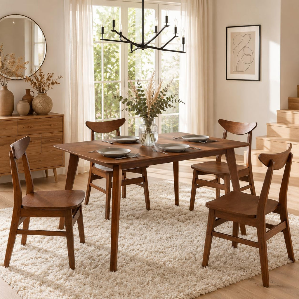 43.3 Inch Wood Dining Set Four Curved Back Chairs