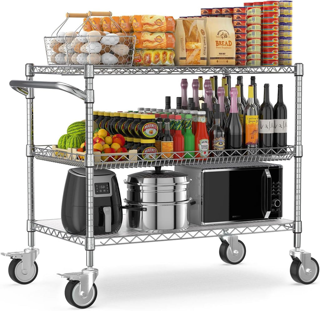 Three Tier Chrome Rolling Utility Service Cart