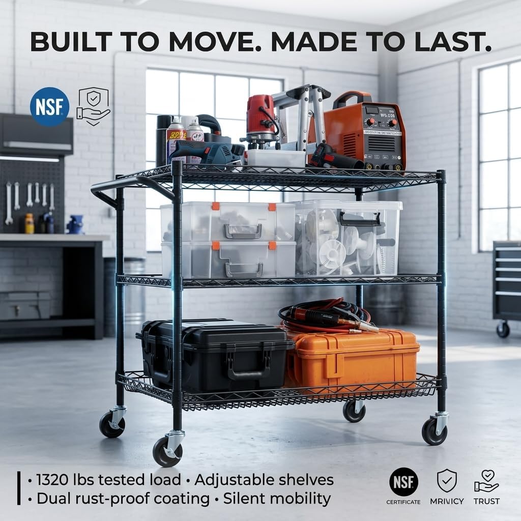 Three Tier Steel Rolling Utility Service Cart
