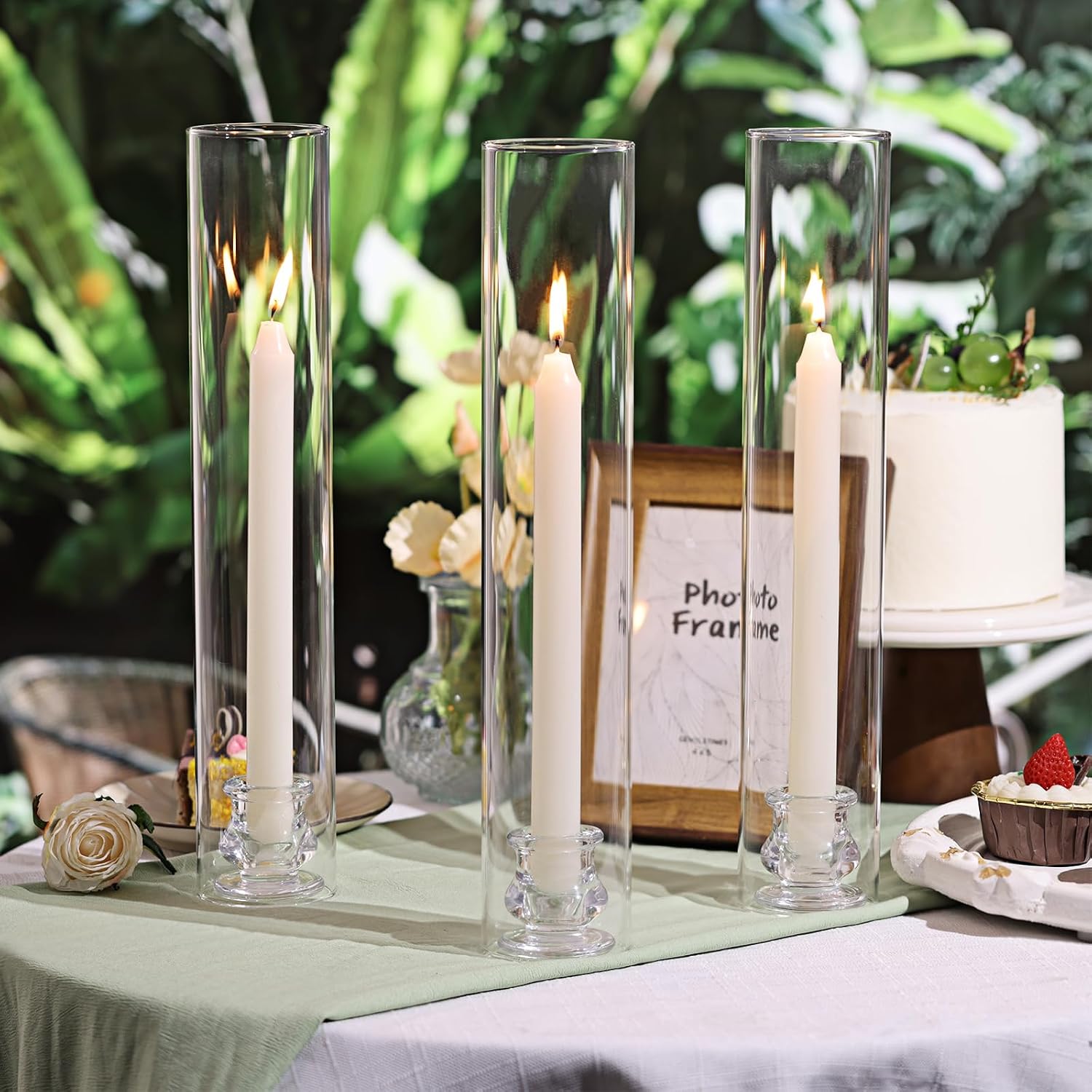 Tall Clear Glass Hurricane Taper Holders