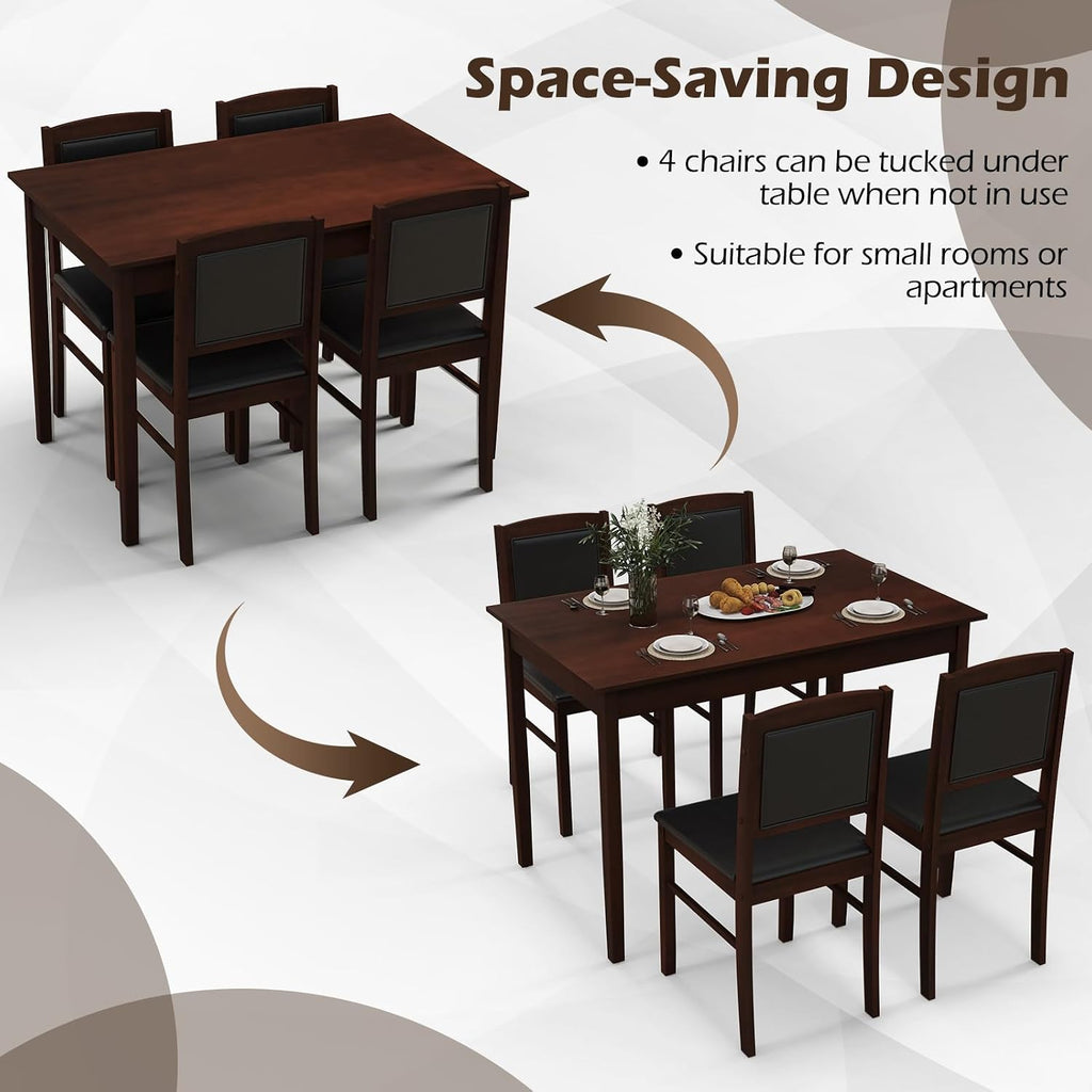 Farmhouse Wood Dining Set Four Upholstered Chairs