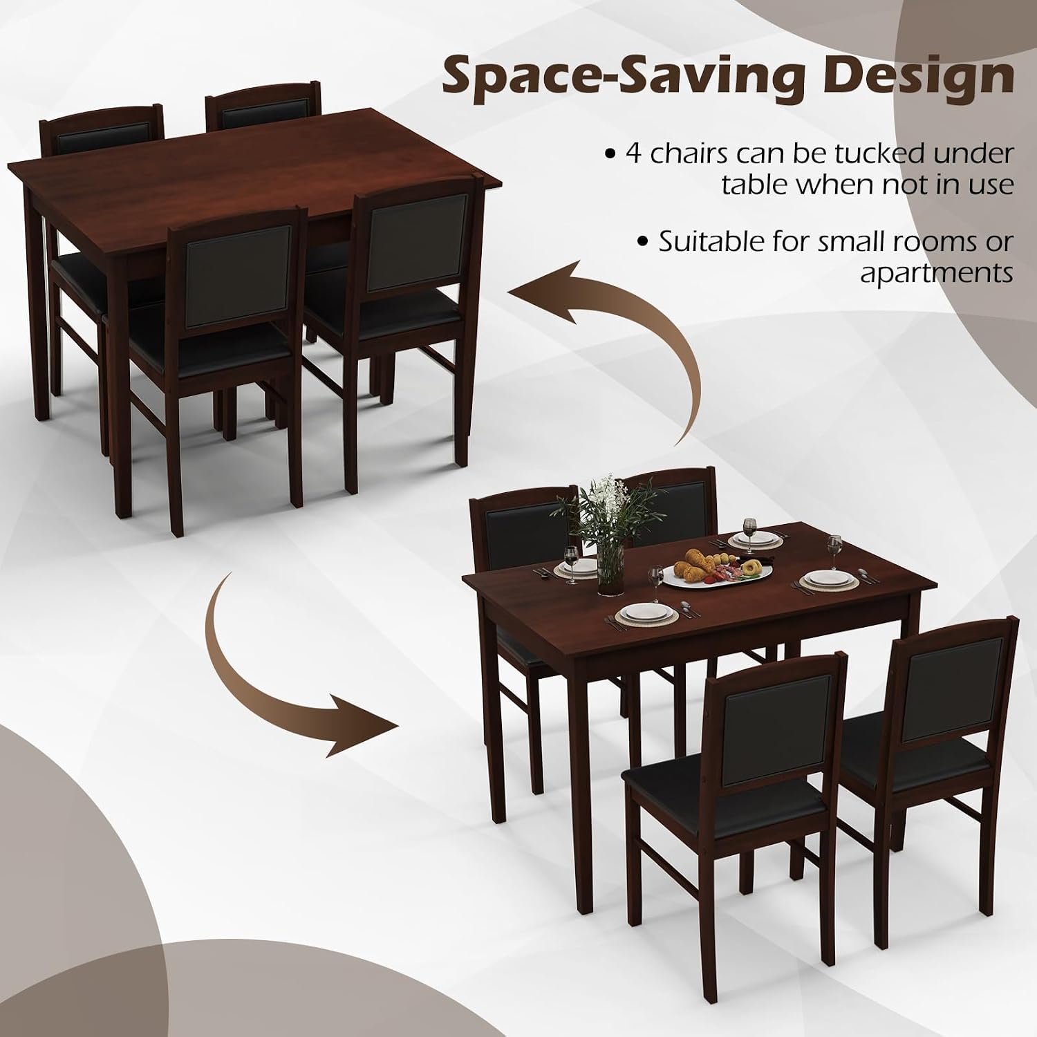 Farmhouse Wood Dining Set Four Upholstered Chairs