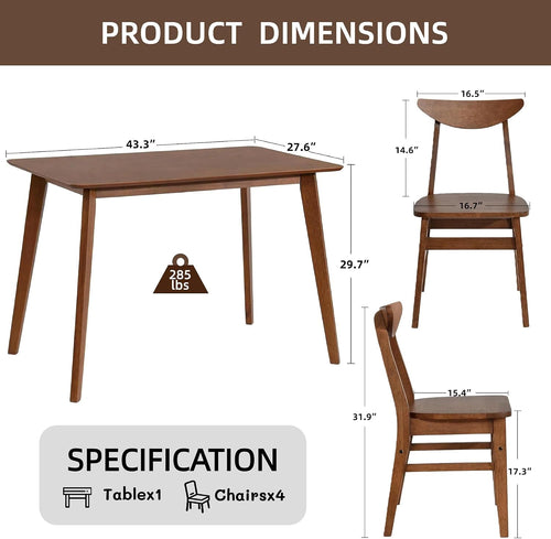 43.3 Inch Wood Dining Set Four Curved Back Chairs