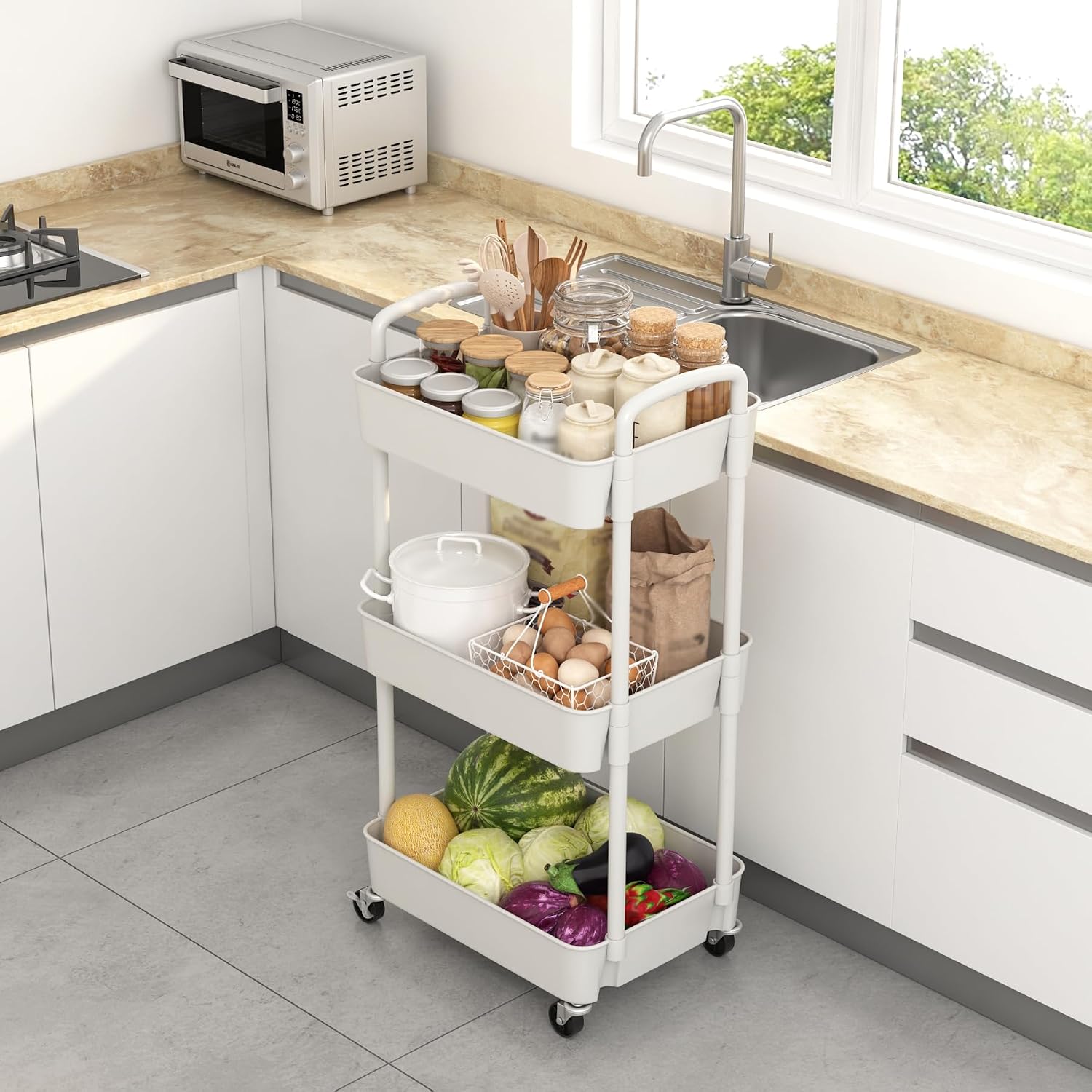 White Plastic Rolling Multifunctional Storage Cart