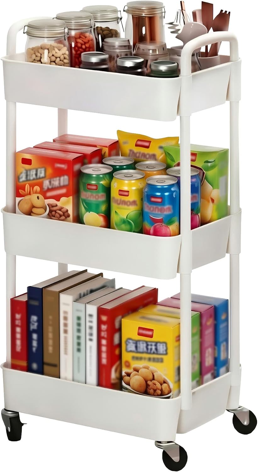 White Plastic Rolling Multifunctional Storage Cart