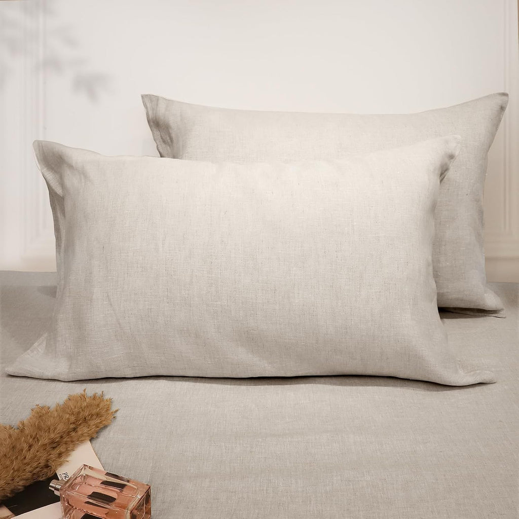 100% Flax Linen Queen Pillow Cases Set of 2