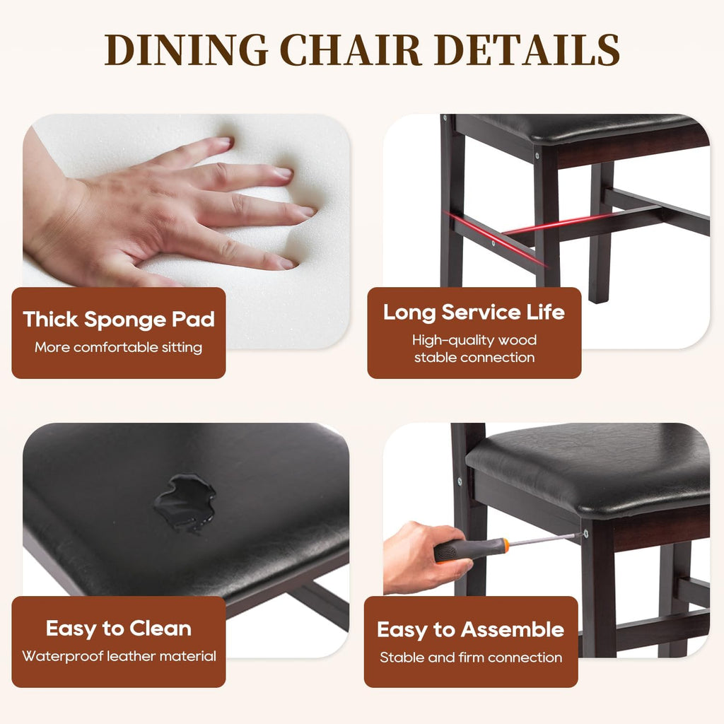 Space Saving Wood 5 Piece Dining Set For Four