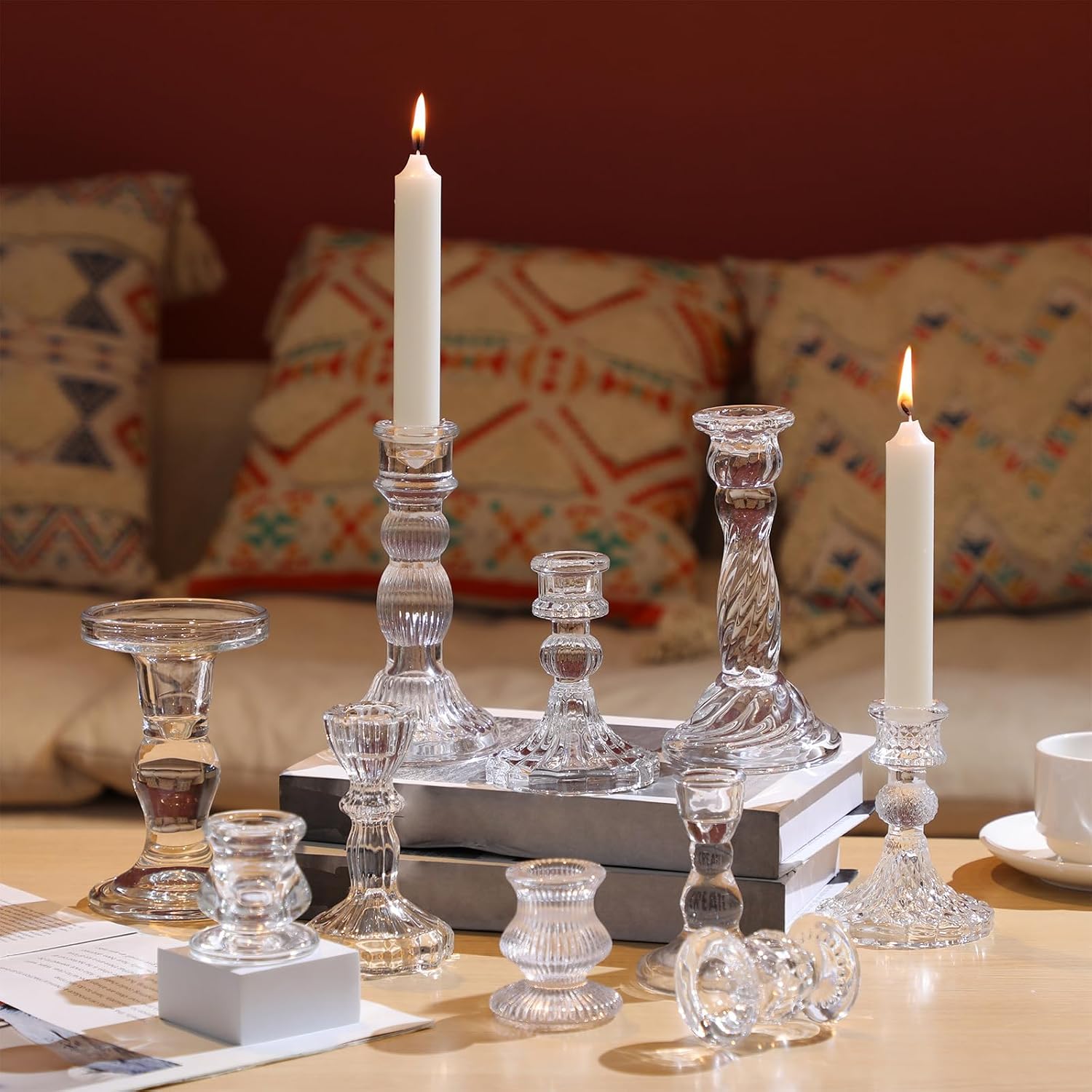 Clear Crystal Glass Taper Candle Holders