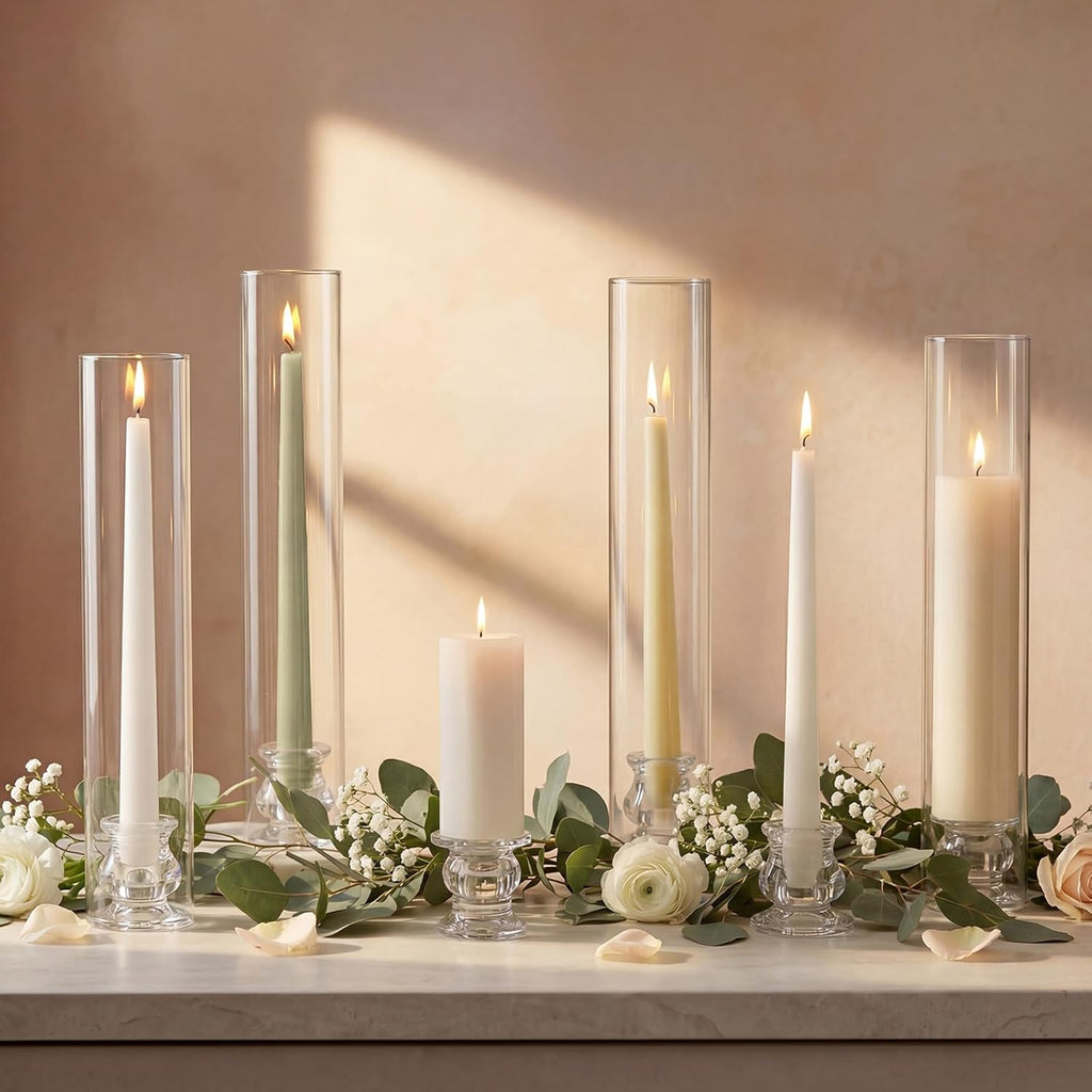 Tall Windproof Glass Taper Candle Holders