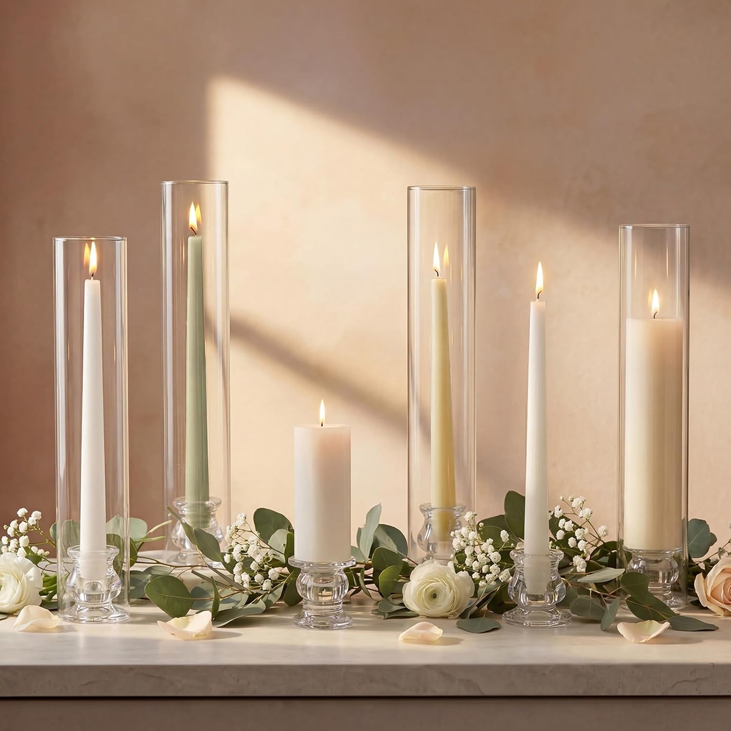 Tall Windproof Glass Taper Candle Holders