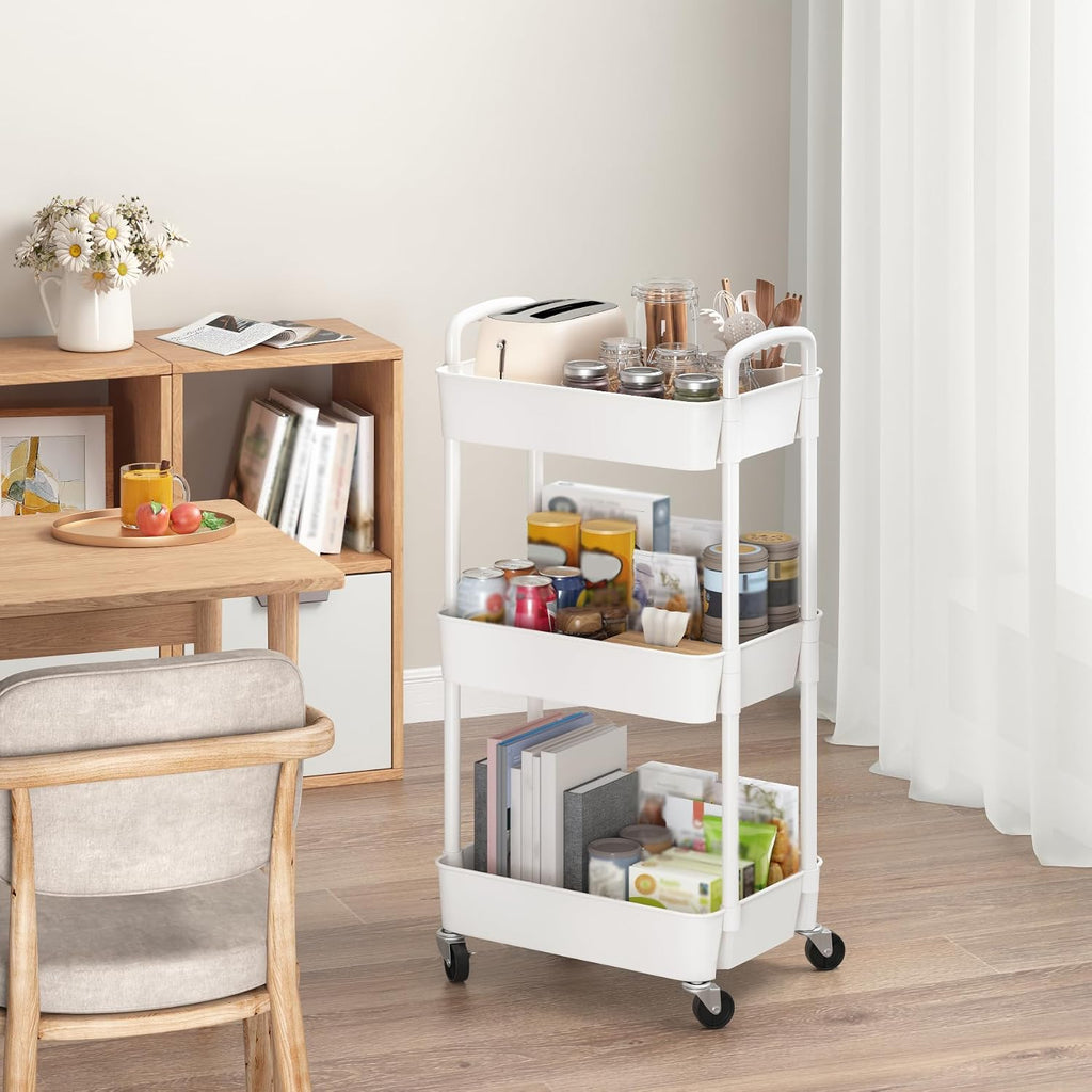 White Plastic Rolling Multifunctional Storage Cart