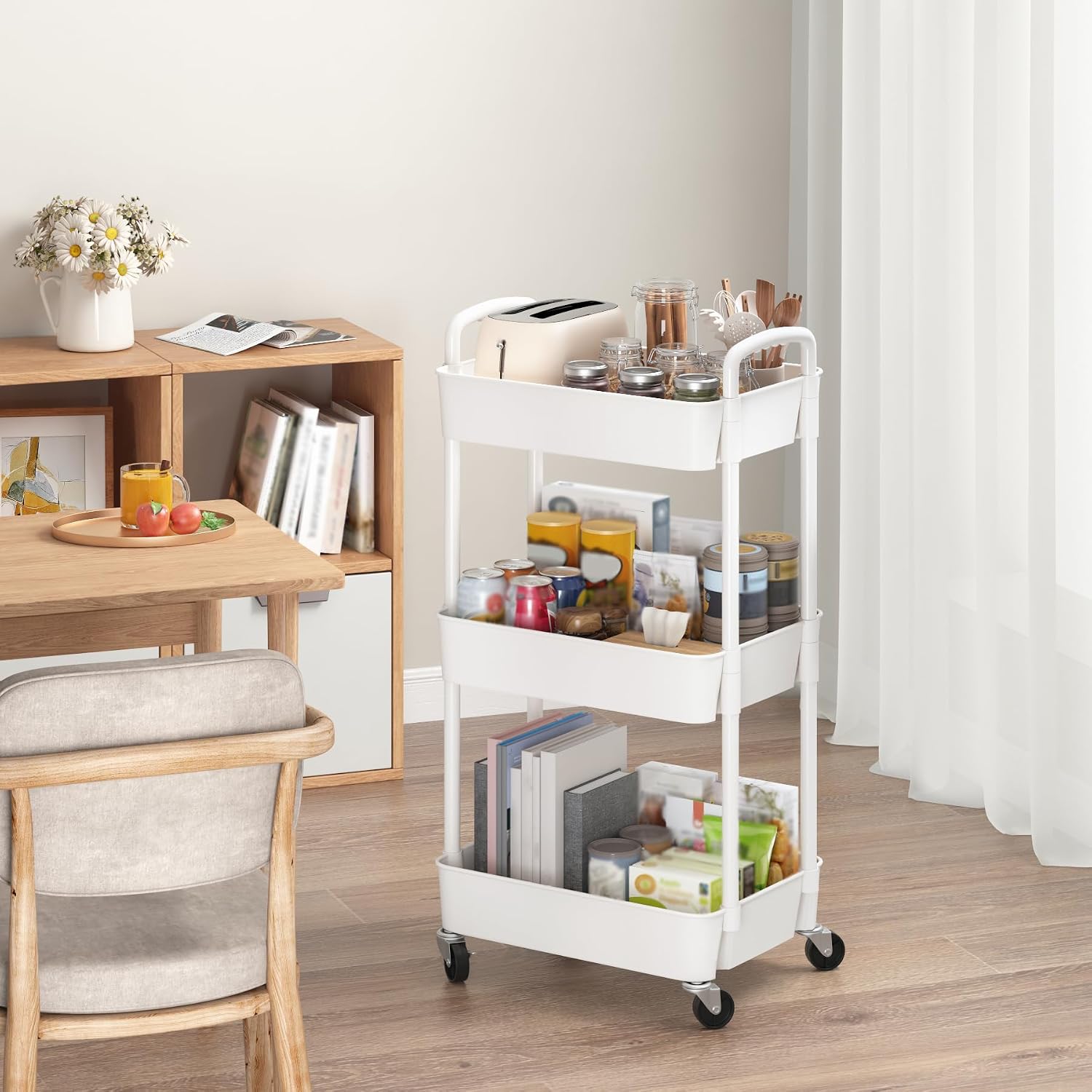 White Plastic Rolling Multifunctional Storage Cart
