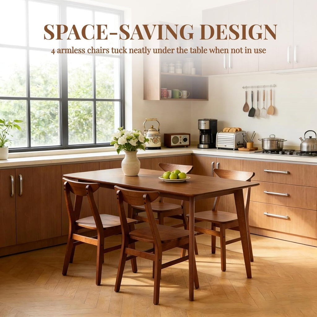 43.3 Inch Wood Dining Set Four Curved Back Chairs