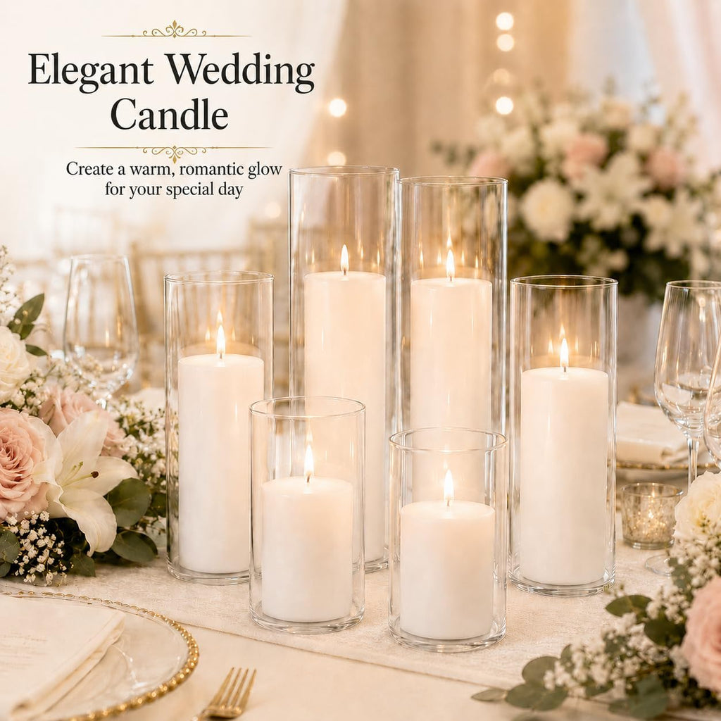 Glass Holders White Pillar Candle Set