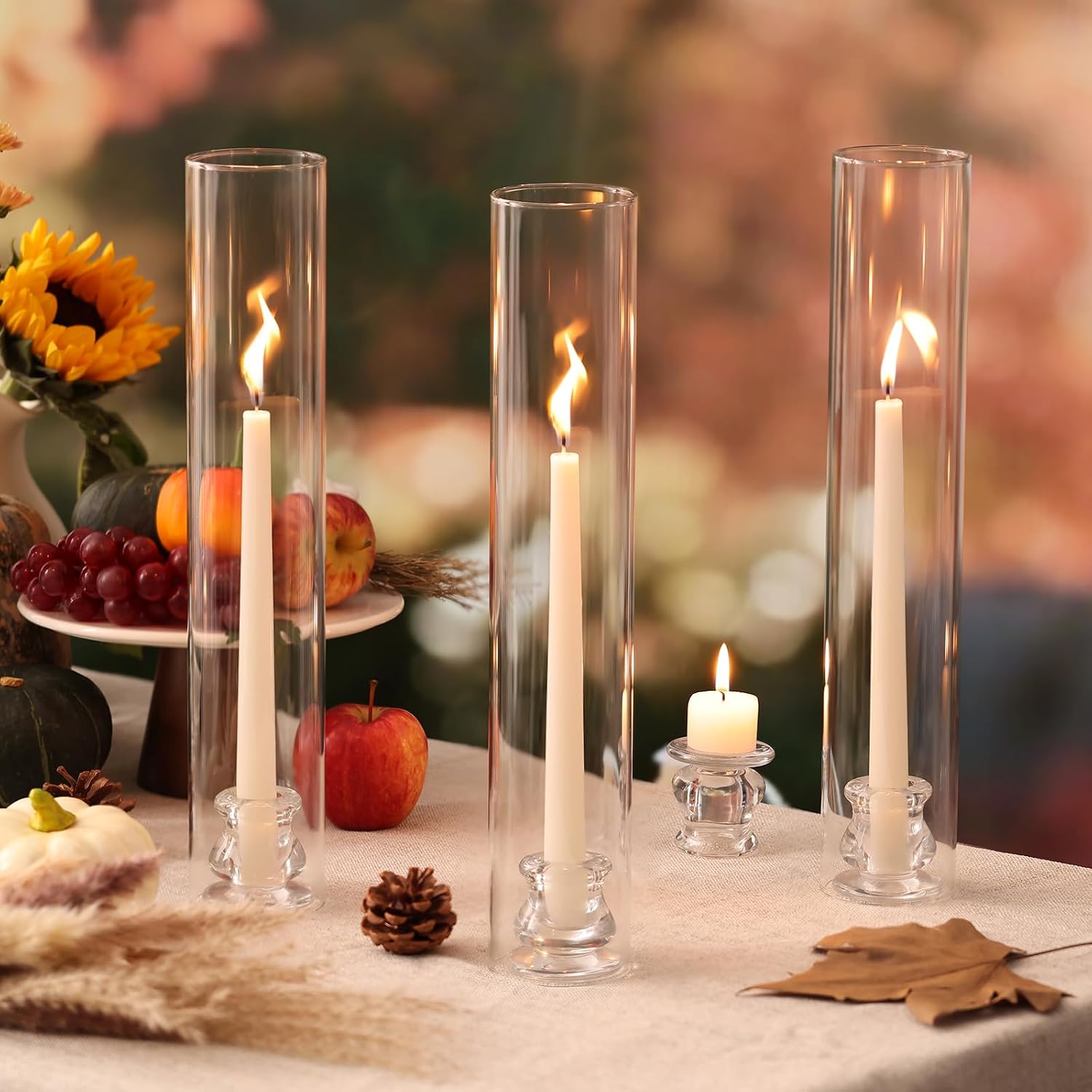Tall Clear Glass Hurricane Taper Holders