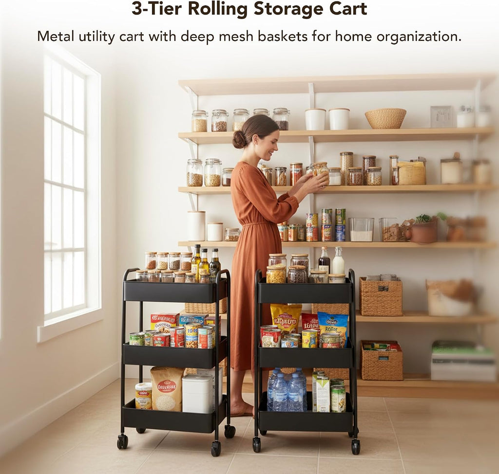 Mesh Basket Metal Wheeled Rolling Storage Cart