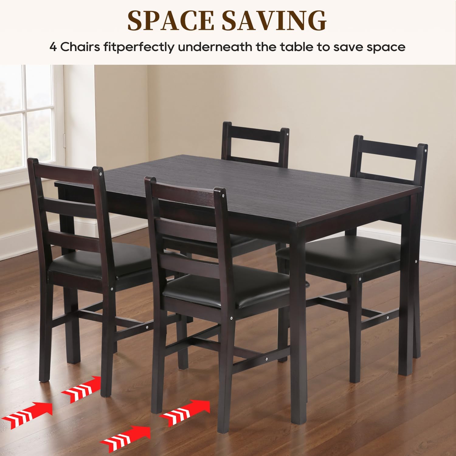 Space Saving Wood 5 Piece Dining Set For Four