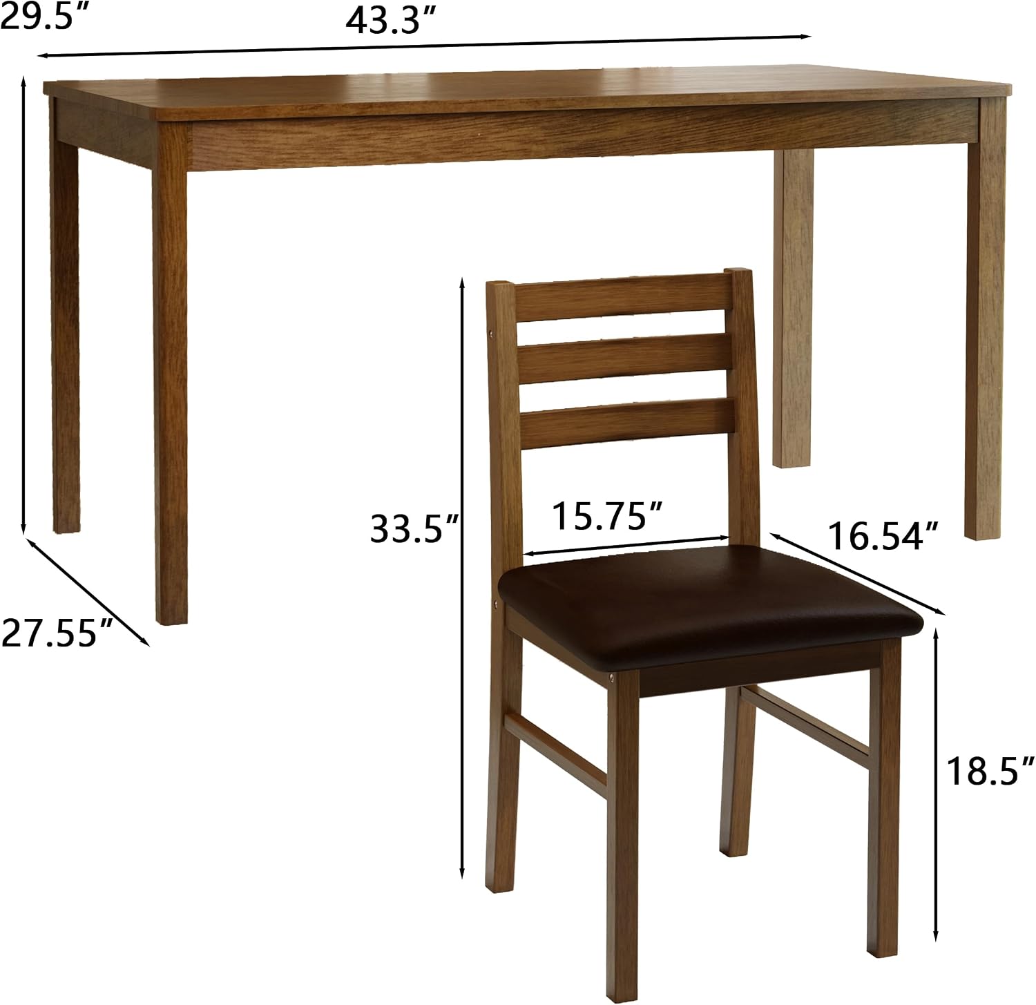 5 Piece Wood Dining Set With PU Cushioned Chairs