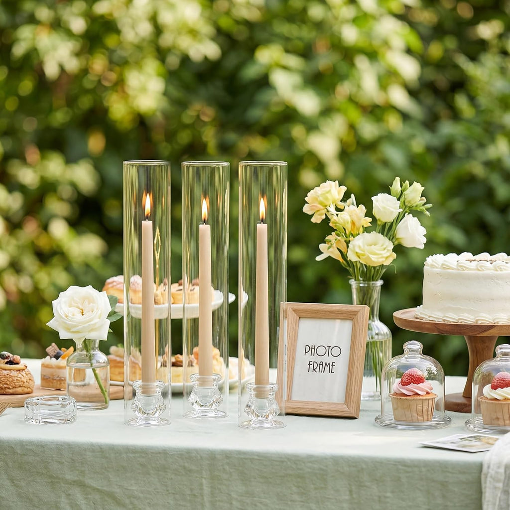 Tall Windproof Glass Taper Candle Holders