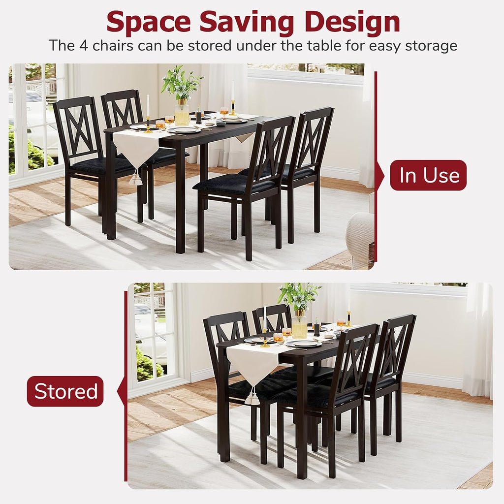 47 Inch Wood Dining Table Set for Four People